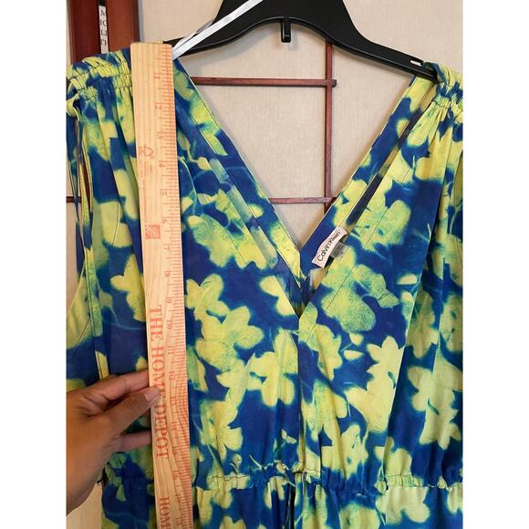 Calvin Klein Size 14 Blue Floral Sheath Dress Yellow Flowers Career EUC - Picture 7 of 9